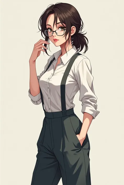 (mature woman), (age 25 years), ((Exquisite Face), (There are complete details...)), (Jitai pose), (Wear glasses), (slight smile), ((Sexy Eyes), (eyes looking straight.)), (Clear 8K images), ((Medium camera angle showing thighs), (standing pose)), (Anime s...