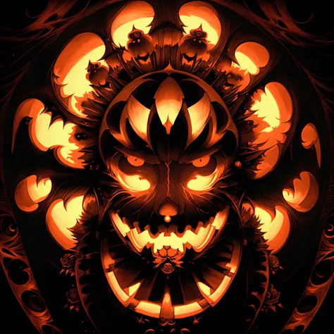 masterpiece,  best quality,（（ fractal art ））、night, Jack-o-lantern, Mysterious, high quality,  Beautiful graphics , high detail、Art Wallpaper、