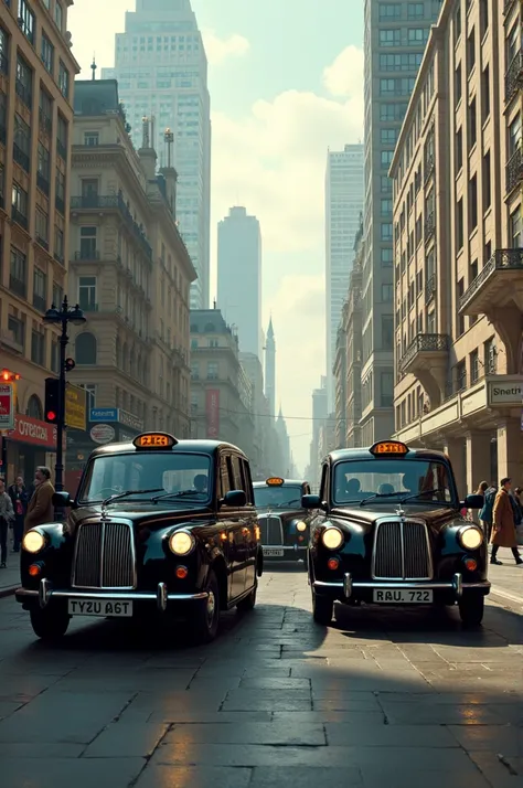 Realistic 80s London with black taxis