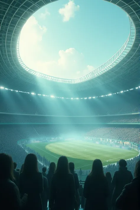 An image of a stadium full but in the form of an illusion 