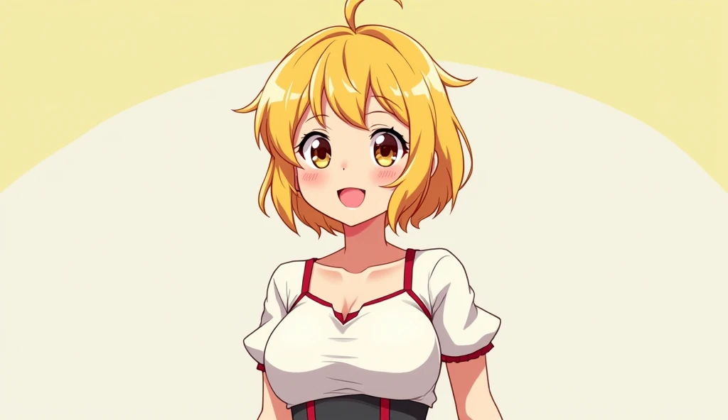 Short hair, shill,Blonde hair, chest, chestใหญ่, smile, Anime, 