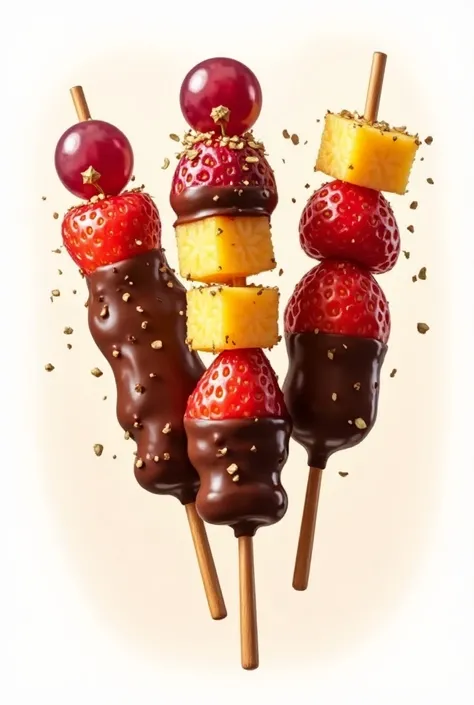 Color logo of fruit skewers dipped with chocolate and toping