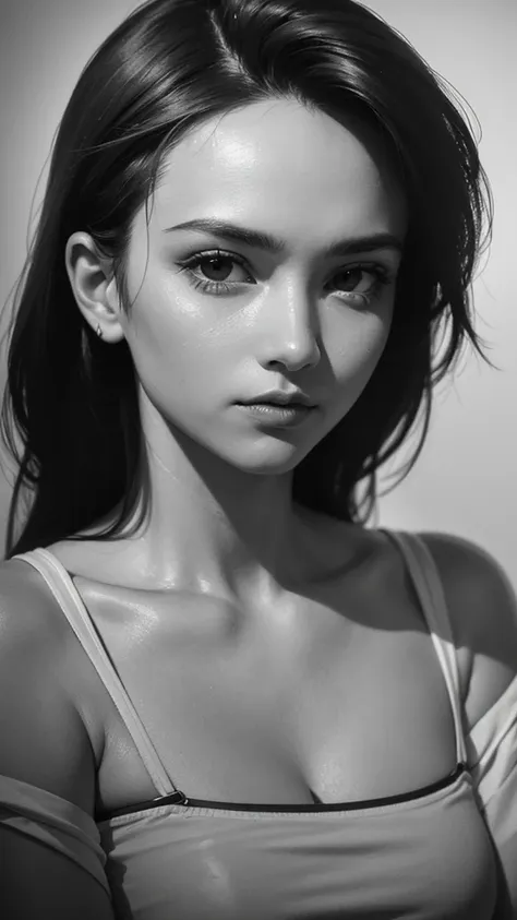 draw a portrait in charcoal ,  focus on light and shadow details to create a strong contrast.