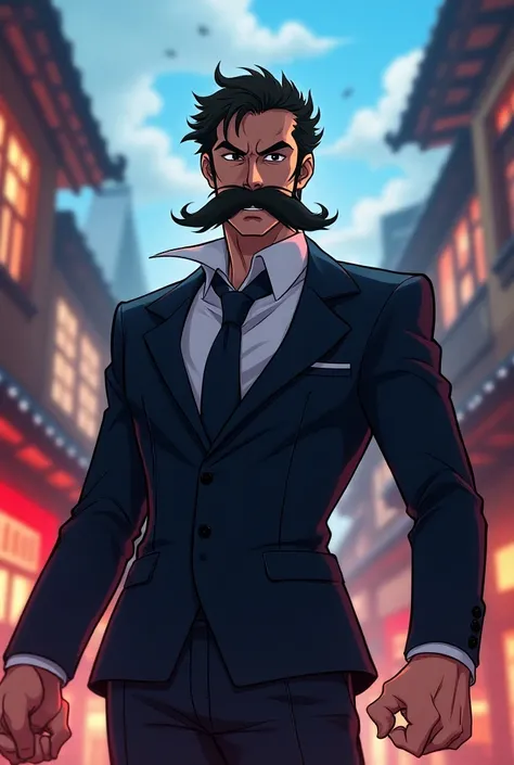 A mysterious hero with a mustache anime 