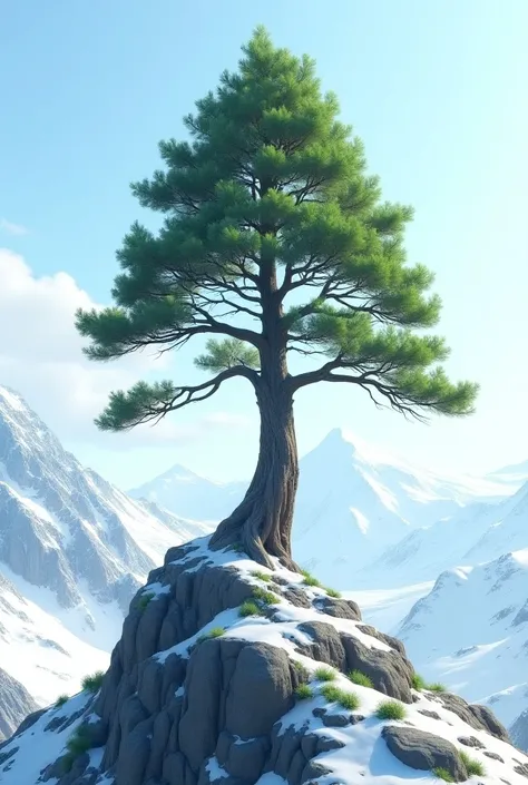 A tree on the top mountain and green 