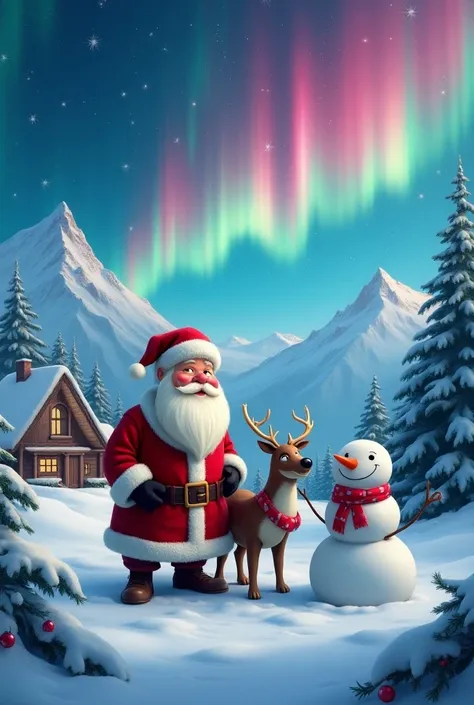 snow、Mountain、Christmas、 Santa Claus、Old man、Aurora、reindeer、snowだるま、 Santa ClausOld man、Sled、Home