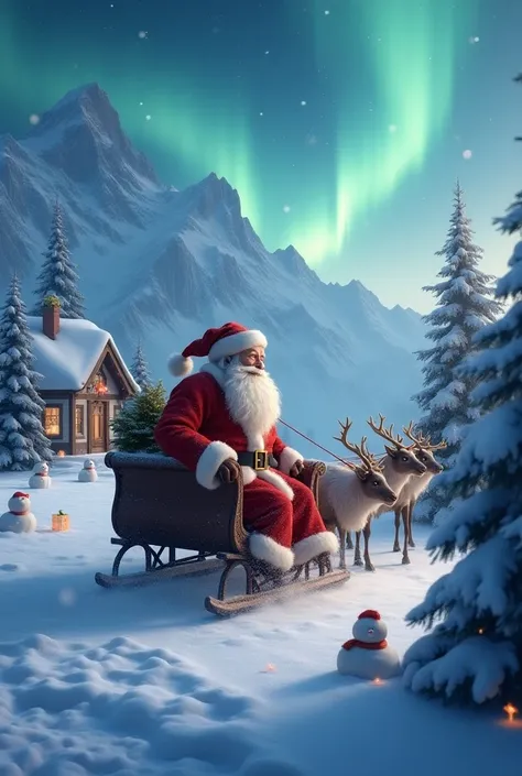 snow、Mountain、Christmas、 Santa Claus、Old man、Aurora、reindeer、snowだるま、 Santa ClausOld man、Sled、Home、Christmasツリー、jump