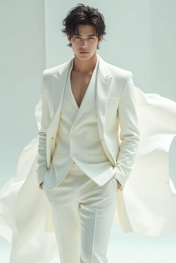 Gojo saturo with white costume and he look like sexy