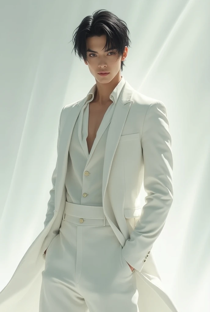 Gojo saturo with white costume and he look like sexy