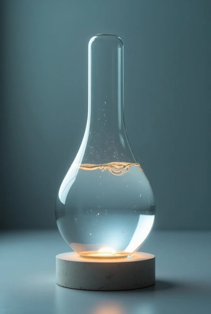 A standing bulb in a vertical shape turned on with water inside 