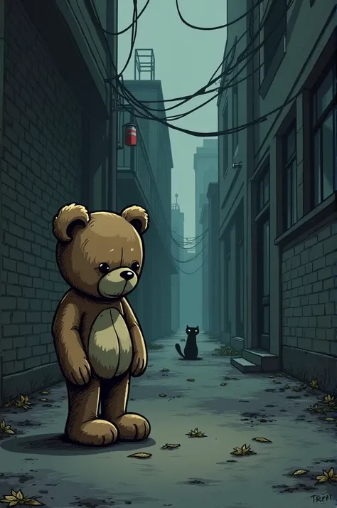  You can create a sad environment like an alley or something for an image of a teddy bear ? Make it an easy drawing 