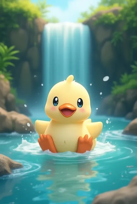 Make a baby chubby Victorias duck Pokémon thats cute and swimming in a waterfall