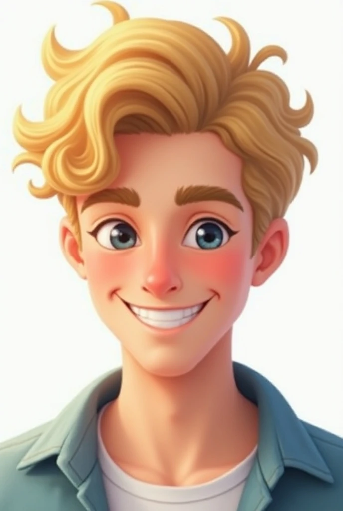 Generate for me a profile picture of a guy called PauliPrime who has curly hair with blond locks, who is happy in the color of white skin on YTB and who has 260 subscribers