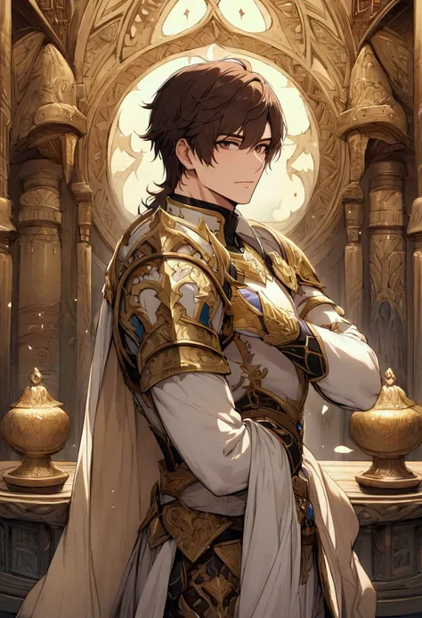 Tall and muscular male,charming,paladin,hero,dark brown hair,dark brown eye