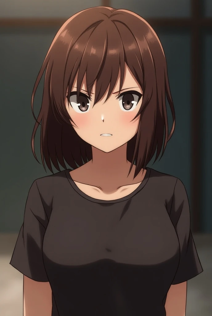 Uma garota do anime de Kaguya-Ama academy, brown hair and dark eyes, angru, big boobs