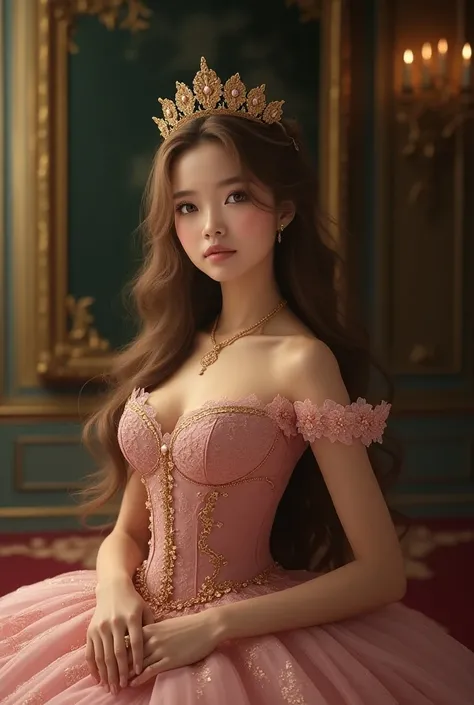  Beautiful girl with long wavy hair , And princess in a pompous dress