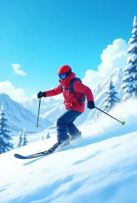 blue sky snow skiing red cap