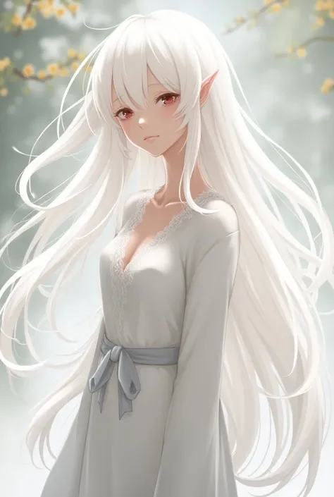 It was a woman , Tall and slender, wearing a tunic that shone ,  white hair with a sweet smile in anime version