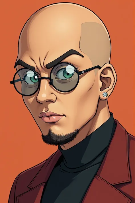 nerd man, bald, ANIME STYLE