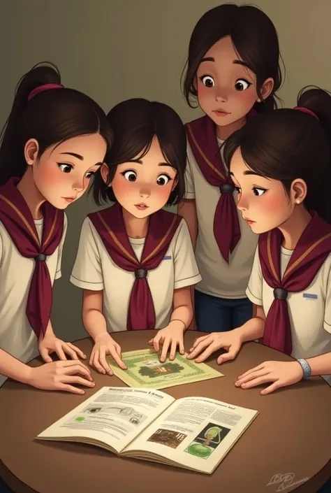 Girl Scouts with white shirts and wine-colored scarves and booklet review 
