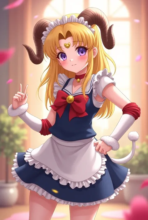 Sailor Moon dressed as a ram maid 