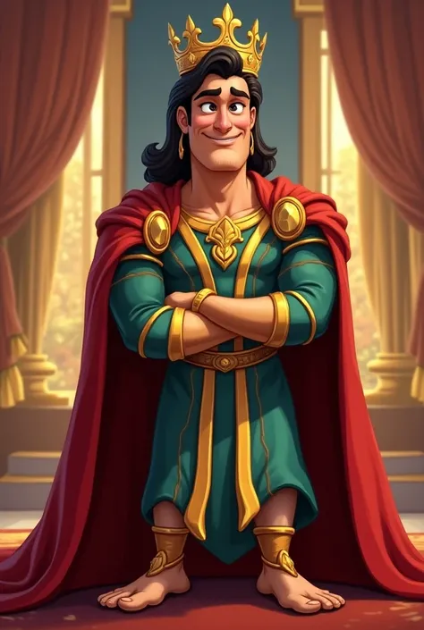 Create handsome Disney-like King Ahasuerus cartoon 