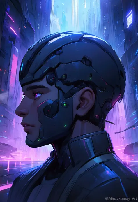 masterpiece, best quality, high quality, (((1man))), adult, solo, (((human))), male focus, futuristic setting, detailed face and eyes, Midjourney art style