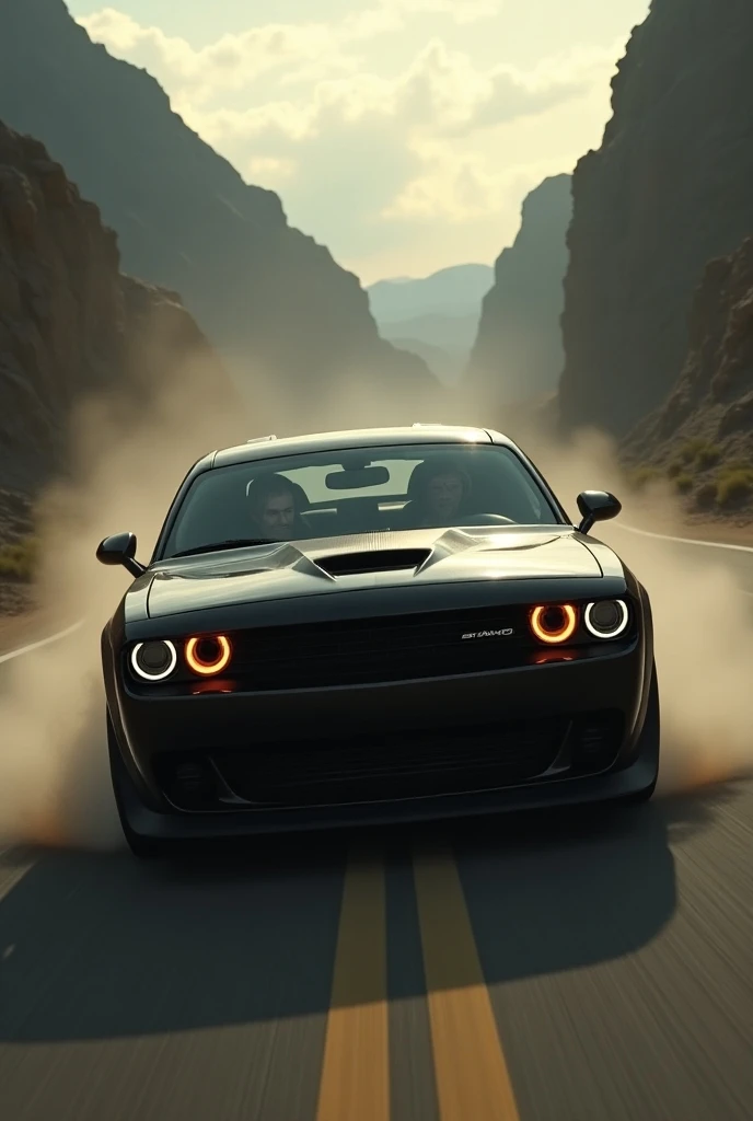 Jesus Christ Escapes Satan in a Black Dodge Challenger v8 