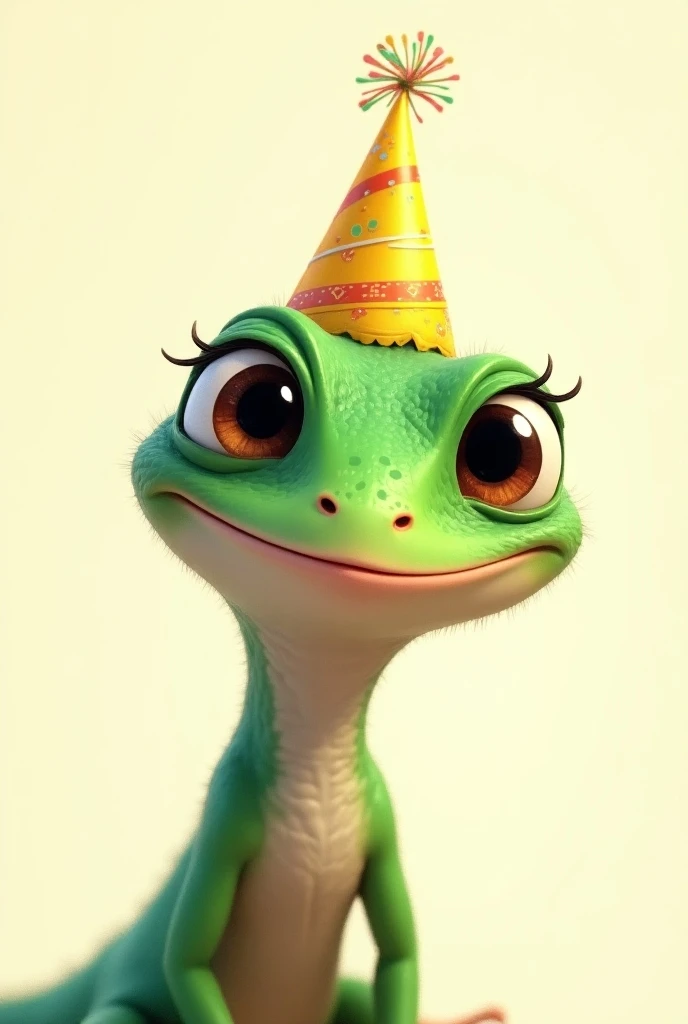 Animated gecko with party hat plus drawing and no background only the face but cuter