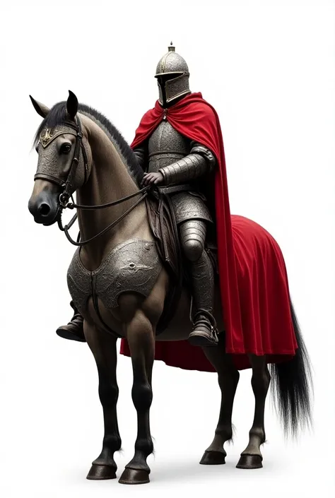  medieval horse with metal armor , and in elegant red cloth costume  , white background, game play 
