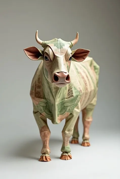 A cow made of folded 
bank notes
