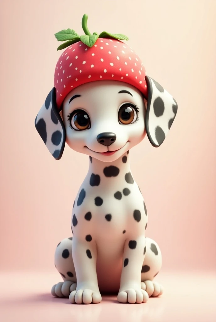 Dalmatian dog wearing strawberry cap with cream 