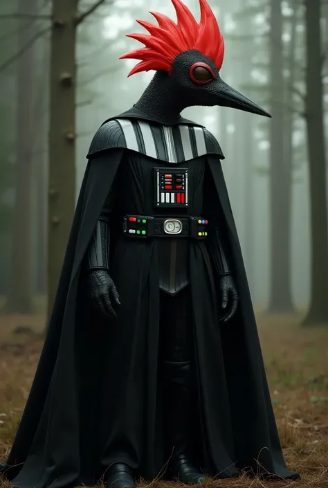 Create the image of Darth Vander with the woodpeckers face