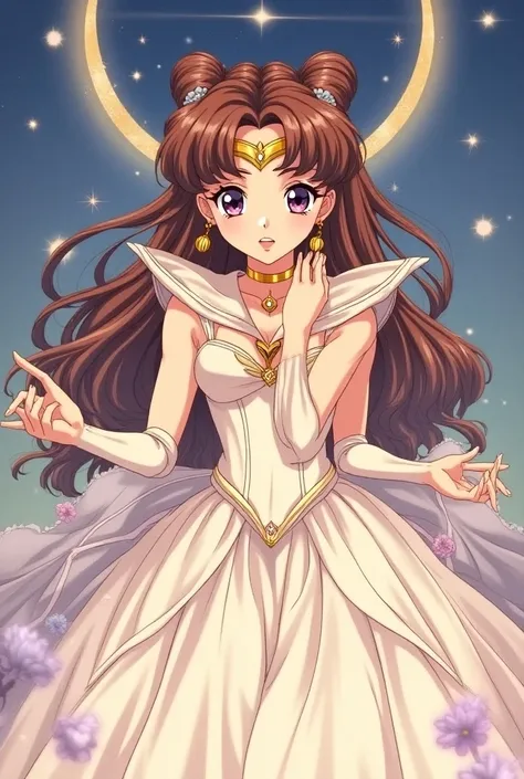 You can create the new queen Serenity but in the style of Sailor Moon 90 Only with brown hair and dark honey eyes and I have her signature hairstyle

