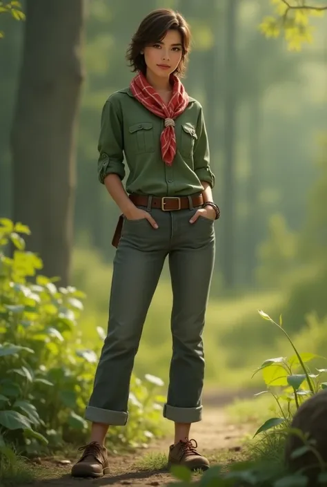 Scout chemise verte pantalon gris foulard rouge et blanc