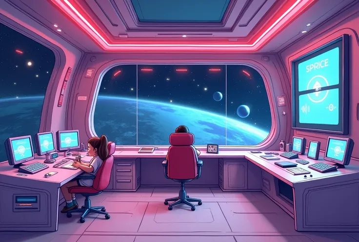 Scenario background :  I need to do educational work with  ren ,  so I need images appropriate to their age ,  that are striking and that are drawings in Pixar animation .  The first one I need is an image of a control room of a spaceship or a mission cent...