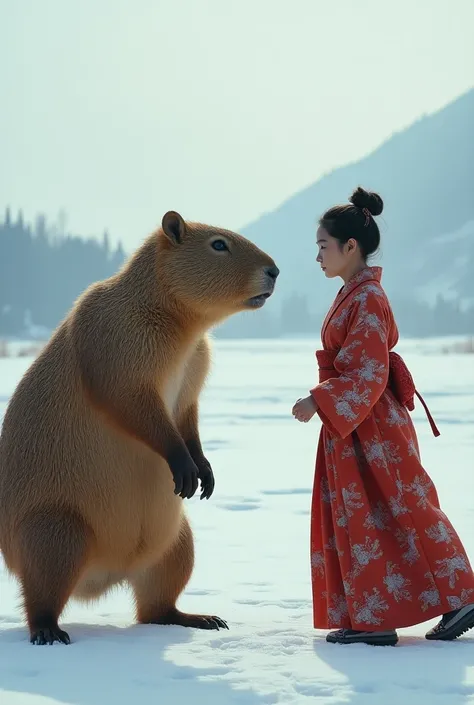 Capybara fighting a Japanese woman in Russia