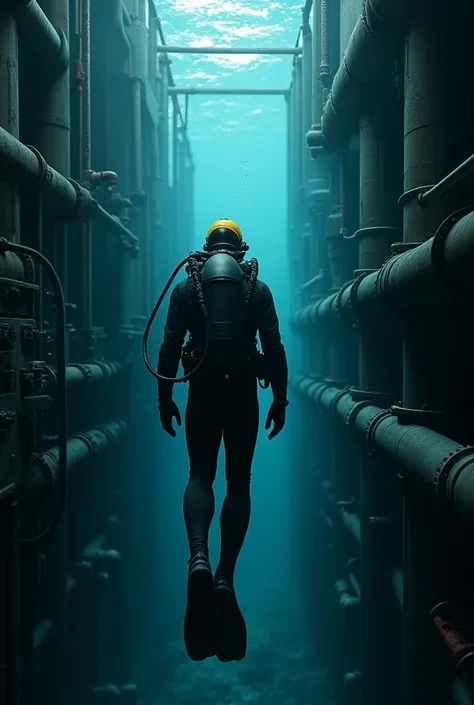 Professional diver in a hydroelectric power plant 