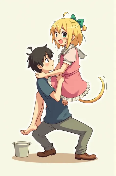 Anime girl Sitting on a guys back while he in all fours