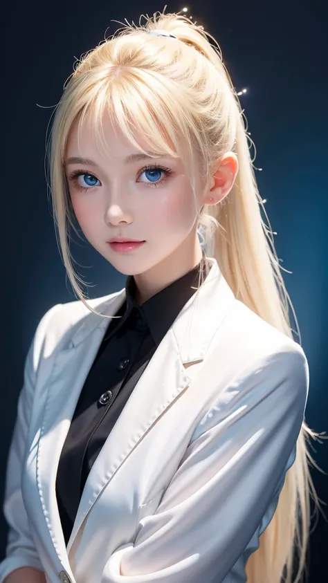 Portrait、School uniform、Bright expression、 ponytail、 Young Shiny Shiny White Shiny Skin 、Great looks、Blonde reflection、Platinum blonde hair with highlights、Shiny bright hair,、Smooth, super long, straight hair、Shiny, beautiful bangs、 Sparkling Crystal Clear...