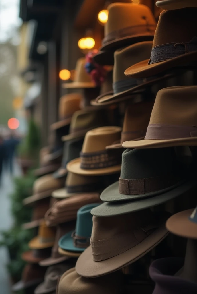 A blurred image of a hat store 
