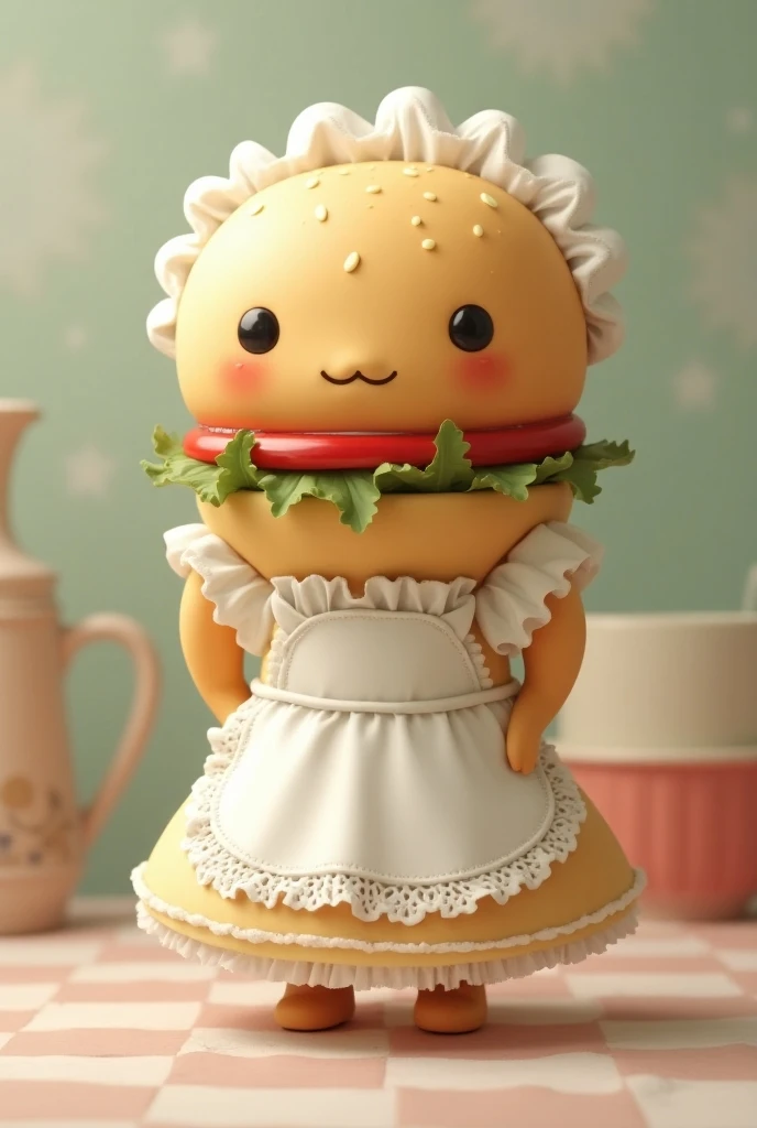 A hamburger dressed as a maid