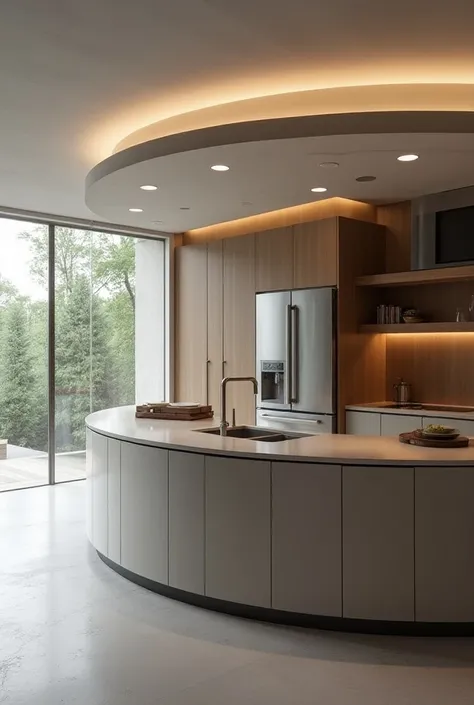 You can make a modern fridge in a circular kitchen cabinet 