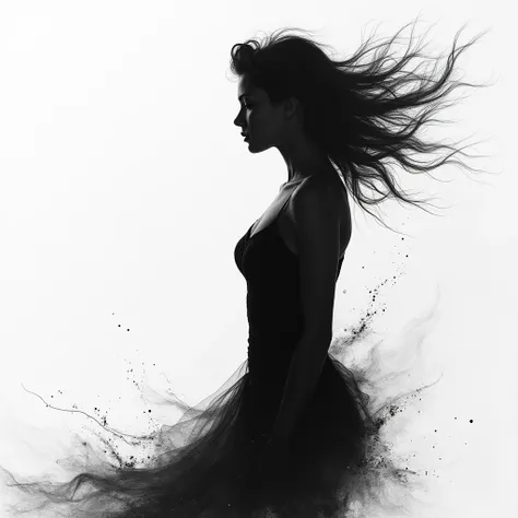 Black and white art with woman silhouette