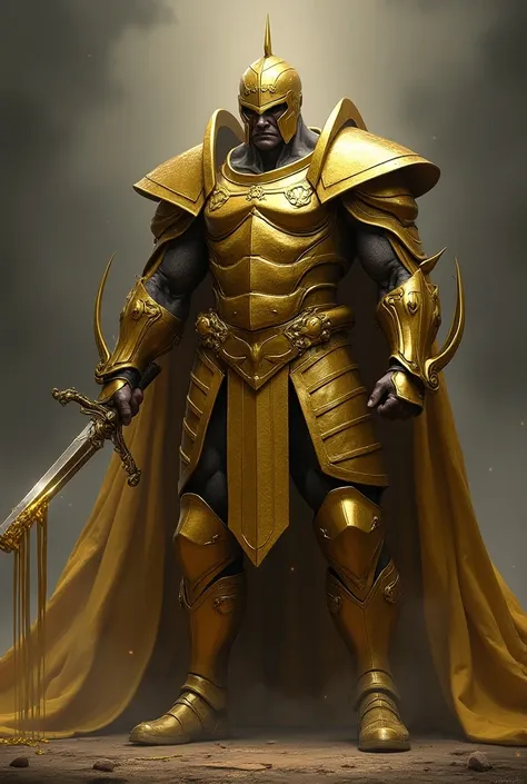  A character named  "Innamorta Dorado "  he has full body gold armor with horizontal stripes and has a large sword larger than the character himself, He has the weapons of Assassings Creed killers on his wrists and they drool in his eyes 