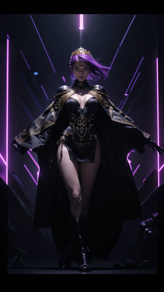 ( High quality , Ultra-detail, carefully with your hand )tarot card, chiaroscuro technique on sensual illustration of an queen of sword, a teenage fashion model wearing an exo-skeleton mask, vibrant colors, futuristic cyberpunk style, intricate details, ci...