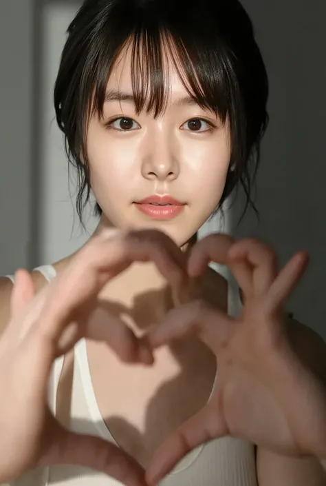  High image quality , 32K,   very accurate and accurate anatomy  , masterpiece, Realistic,  very detailed, photograph,  High Resolution , ((Heart shaped hands:2.78, Cute hairstyle)), Smoother light, Official Art,  depth of boundary described , Bright light...