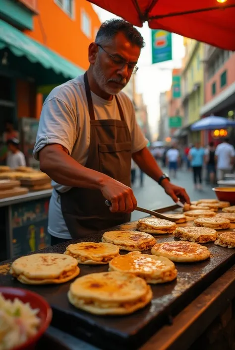 A Salvadoran man selling pupusas in his stall