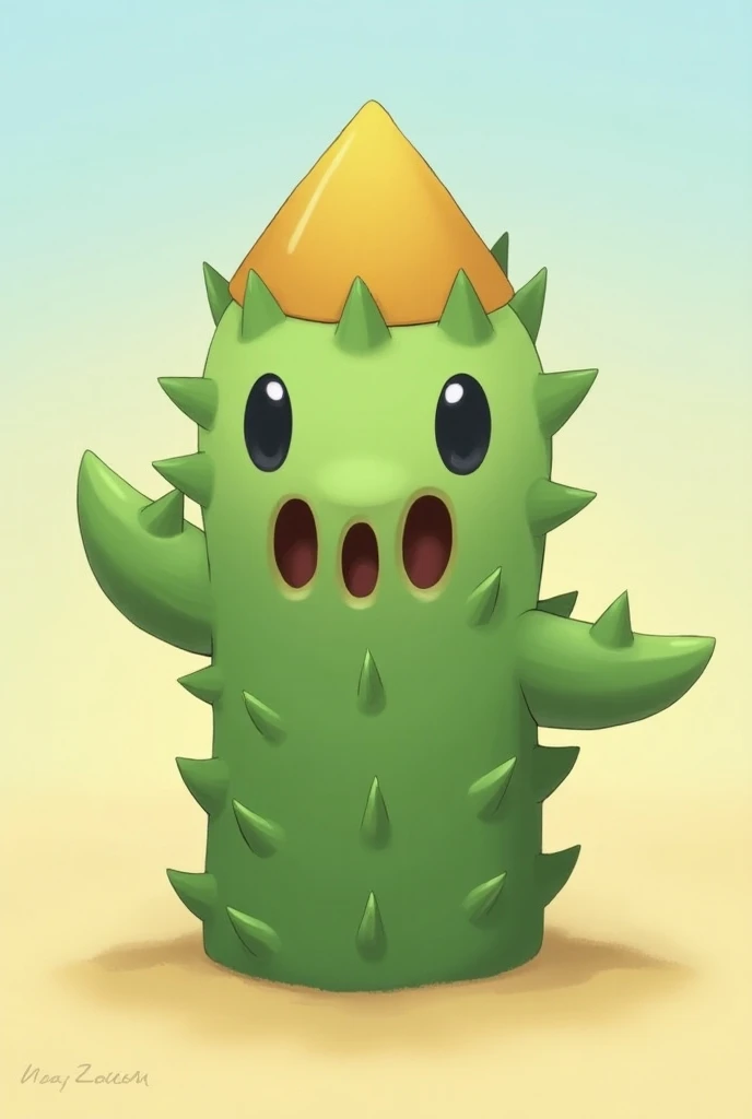  Noktuska is a light green Pokémon ,  which visually resembles a mixture of cactus and scarecrow .  Its body has medium green spines .  On the head of the Pokémon there is a pyramid-shaped structure , Which is similar to a hat .  The face is decorated with...