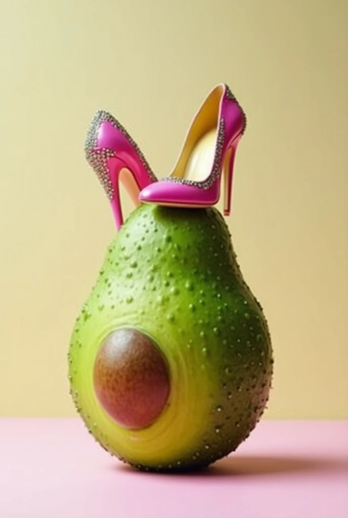 An avocado with big pink heels 
